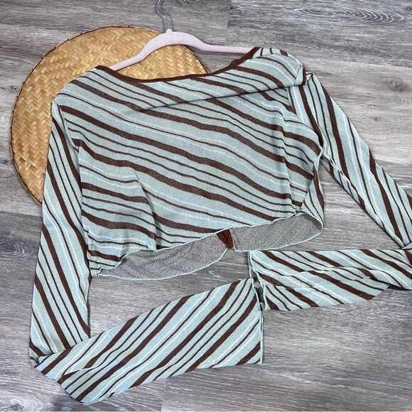 Zara brown & blue striped button cropped cardigan women’s size‎ M - Picture 3 of 5